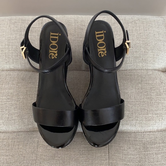 Idoré black Wedge Sandals Platform - Picture 3 of 3
